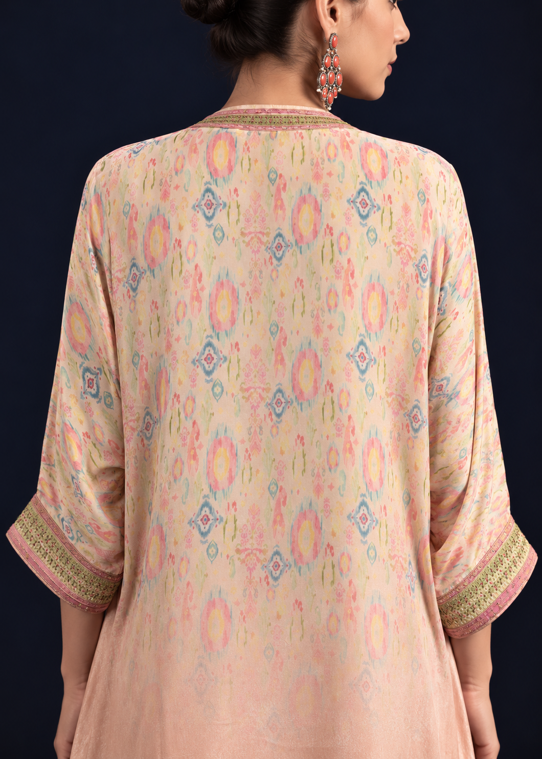 Aroha Ikat-inspired kurta set - Peach/yellow