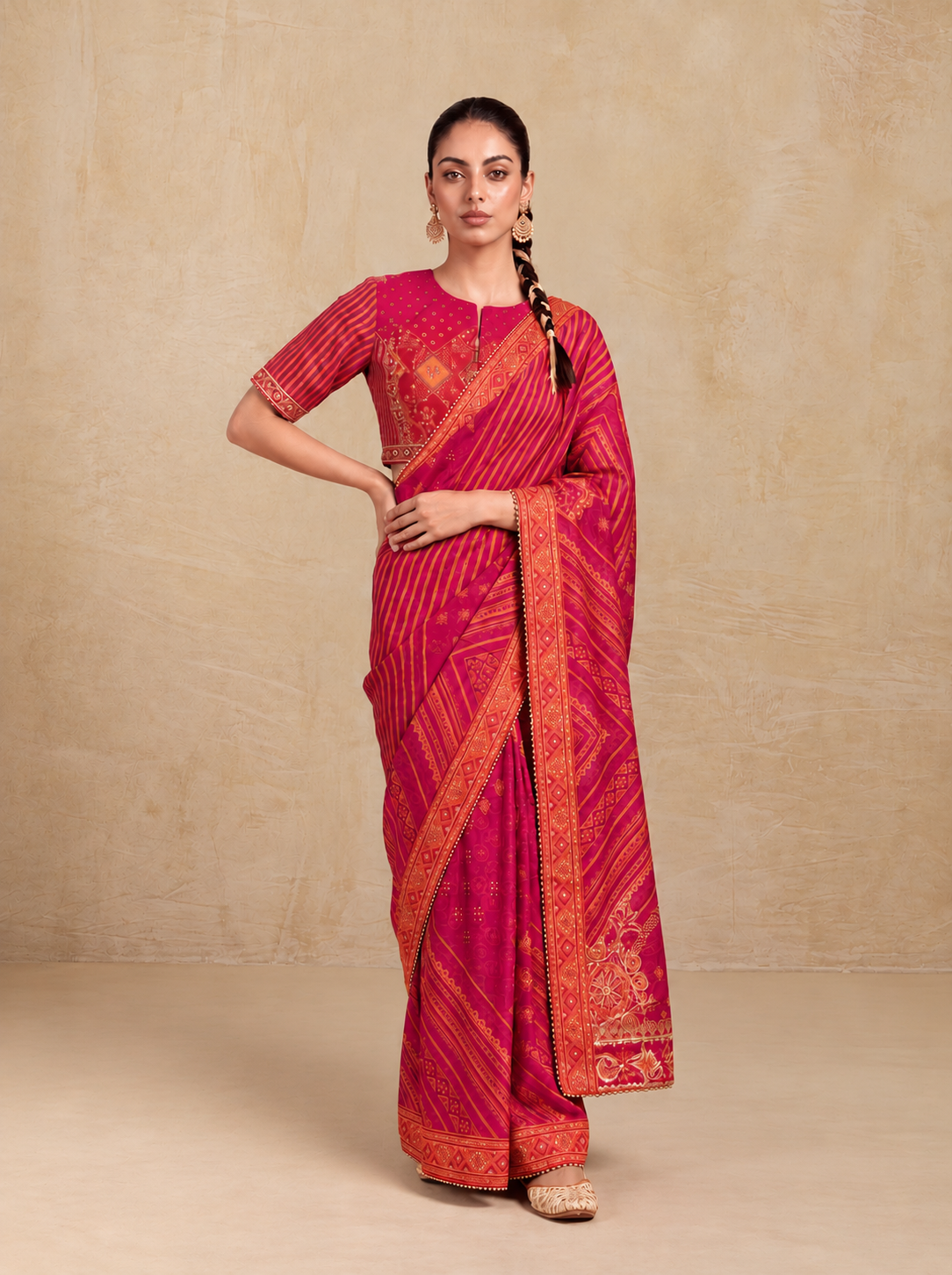Rang Printed Saree-Pink