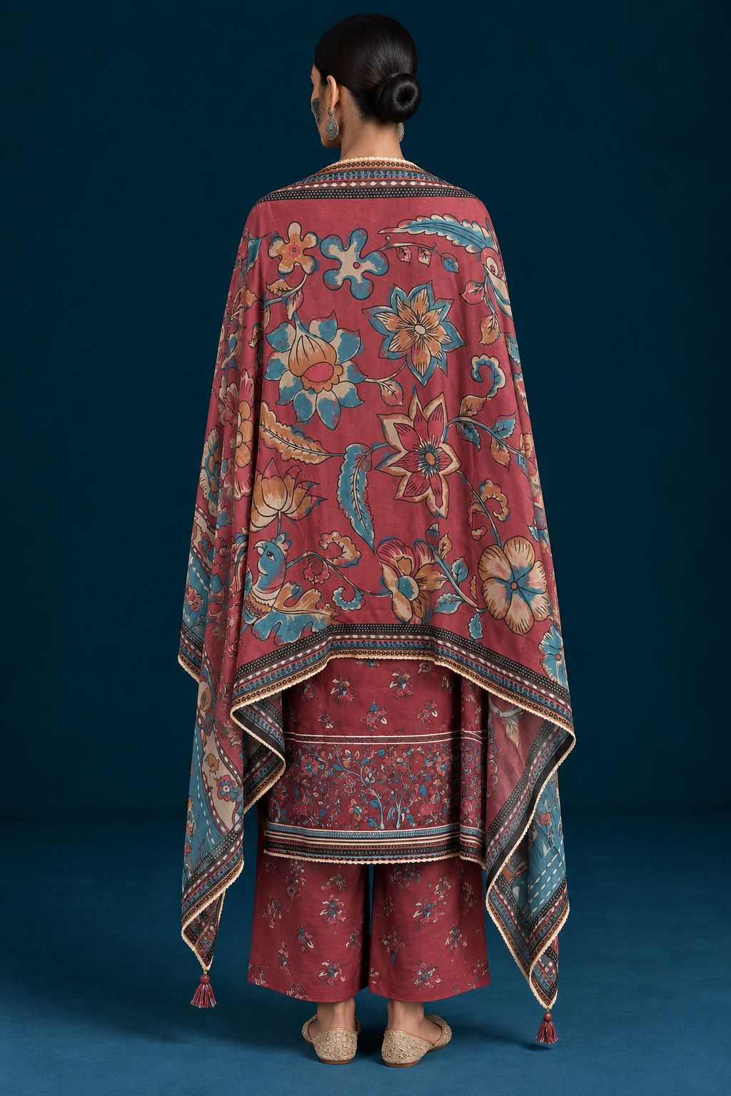 Taar Kalamkari-inspired Kurta Set-Maroon