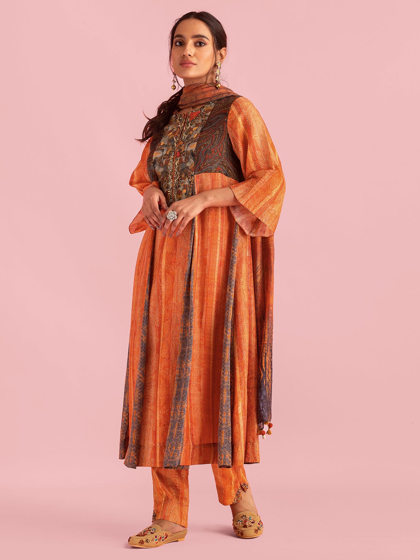 Fire Boho Orange Kurta Set with Dupatta