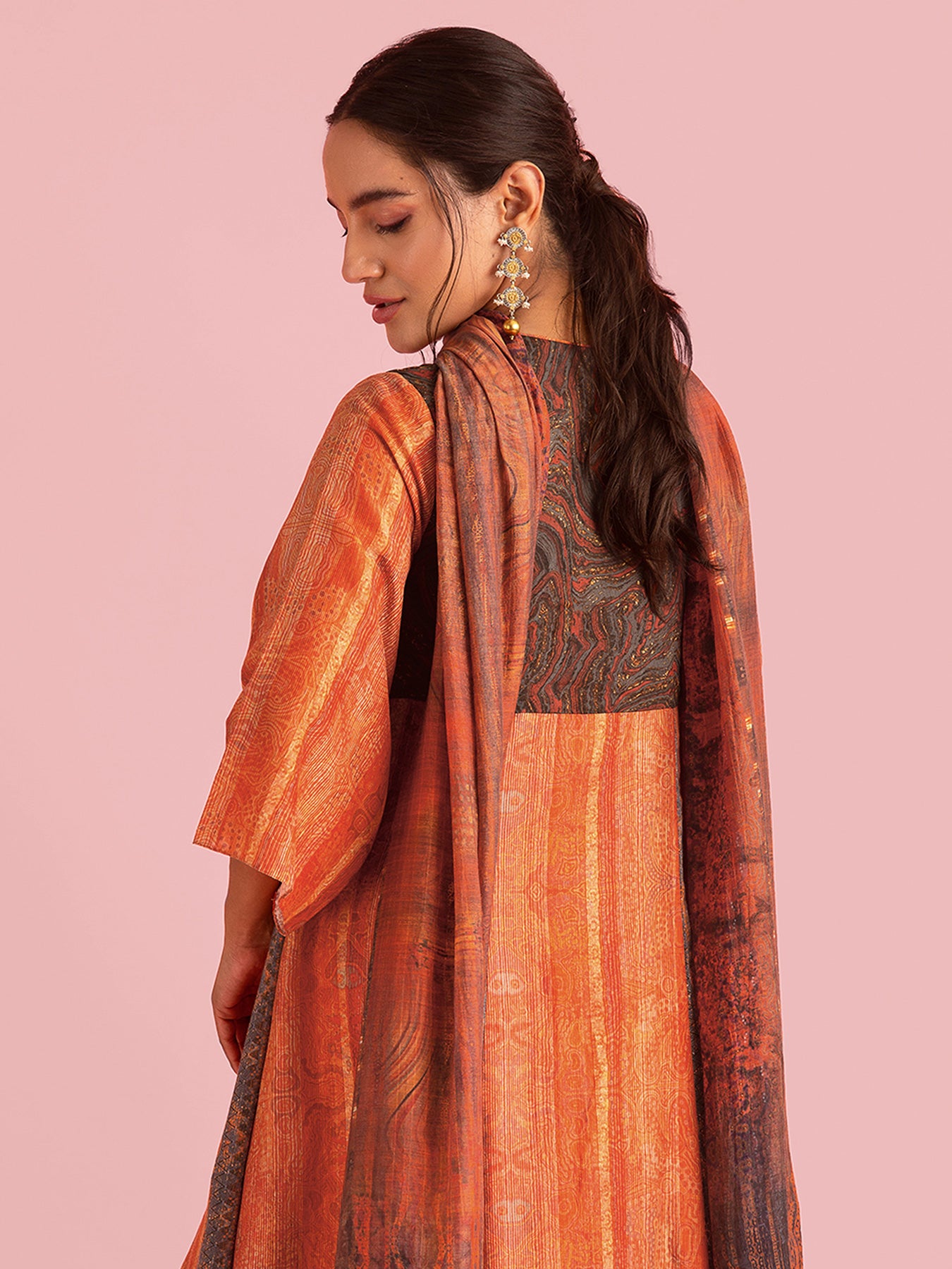 Fire Boho Orange Kurta Set with Dupatta