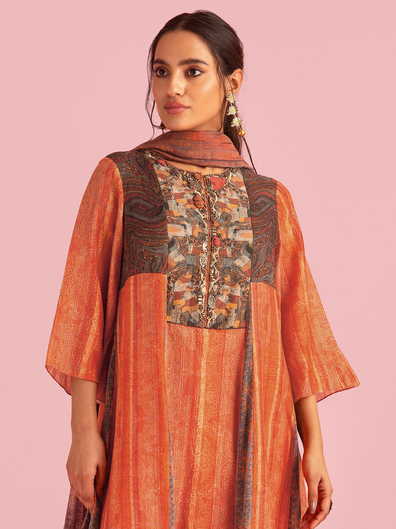 Fire Boho Orange Kurta Set with Dupatta