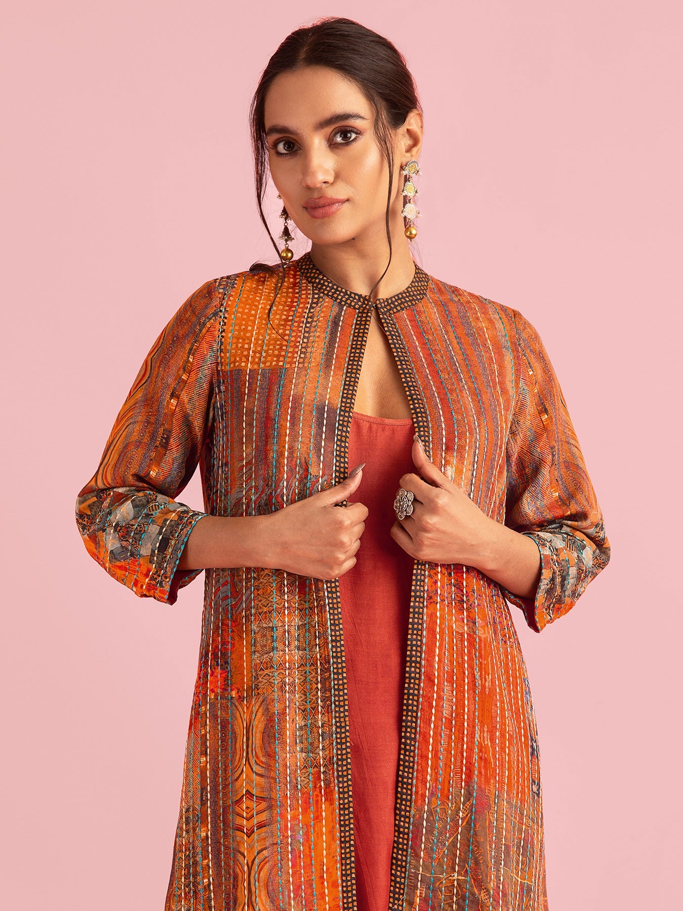 Fire Boho Rust Red Jacket in Muslin Silk