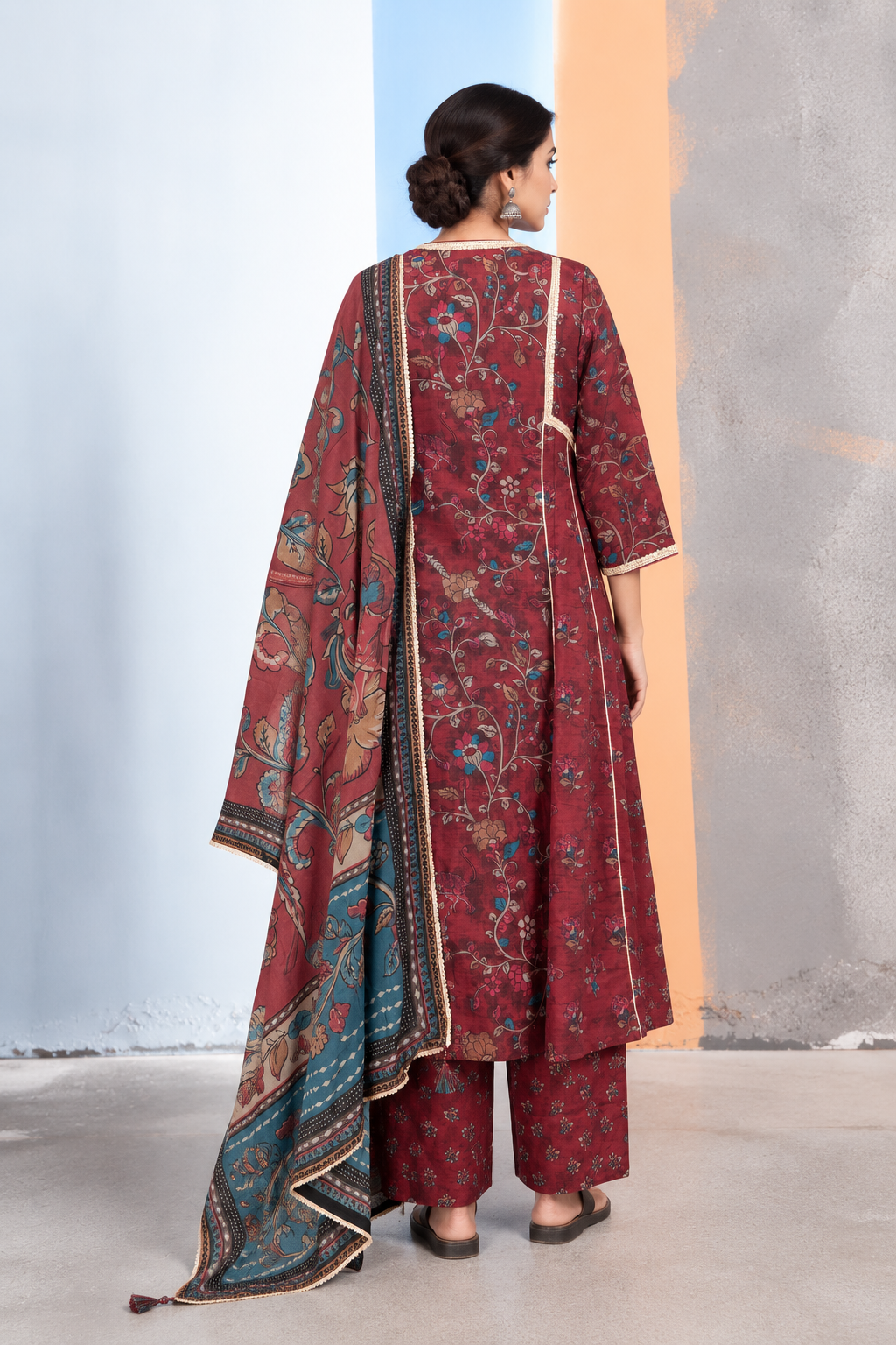 Azal Kalamkari-inspired Kurta Set -Maroon