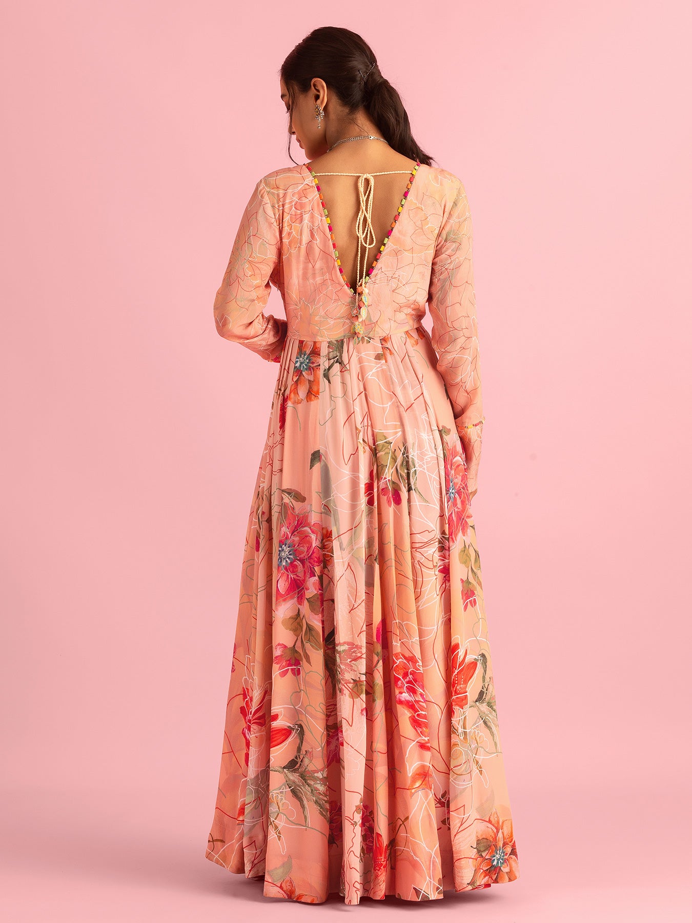 Floral Fantasy Peach Natural Crepe Printed Gown