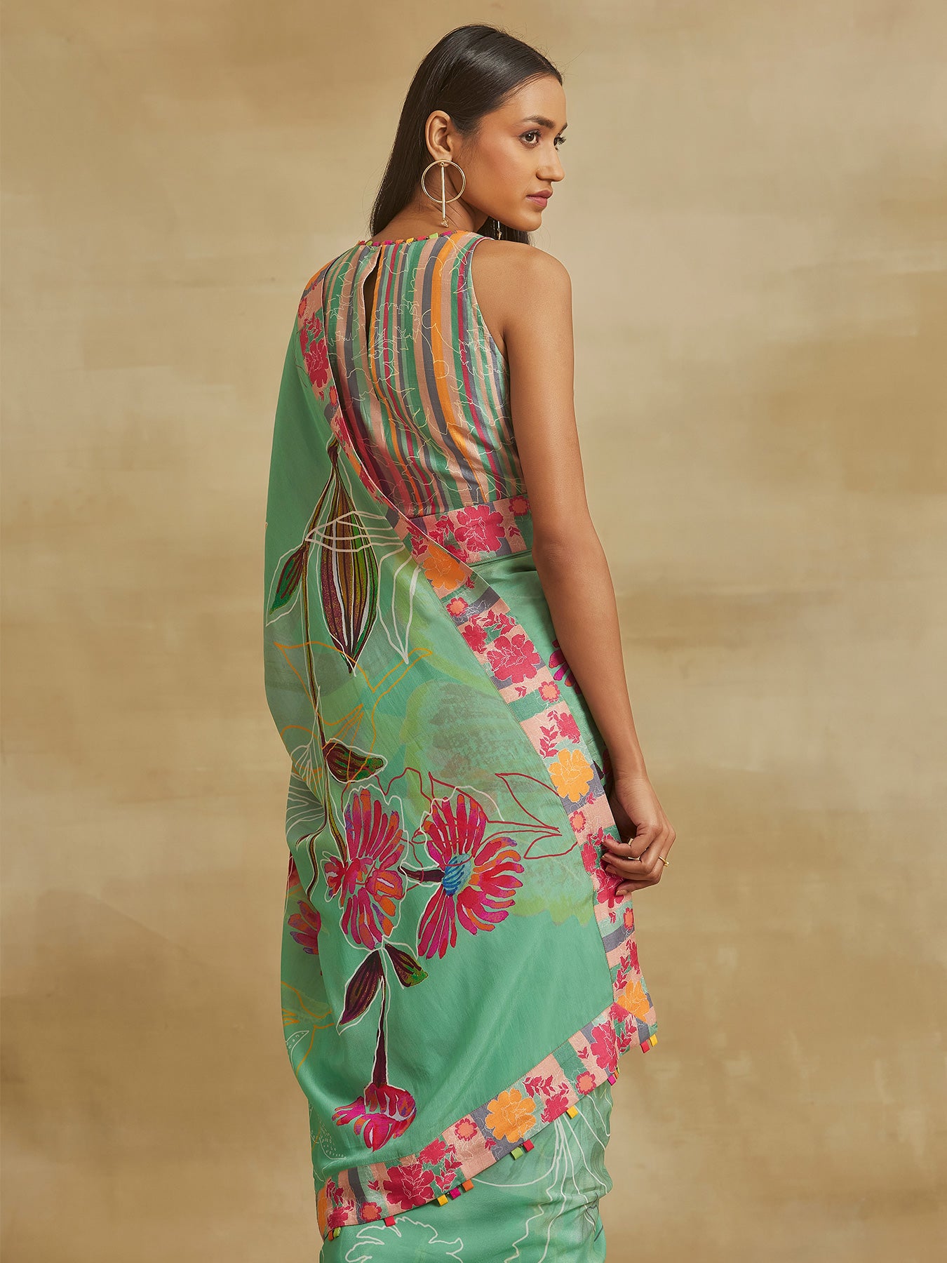 Floral Fantasy Green Saree