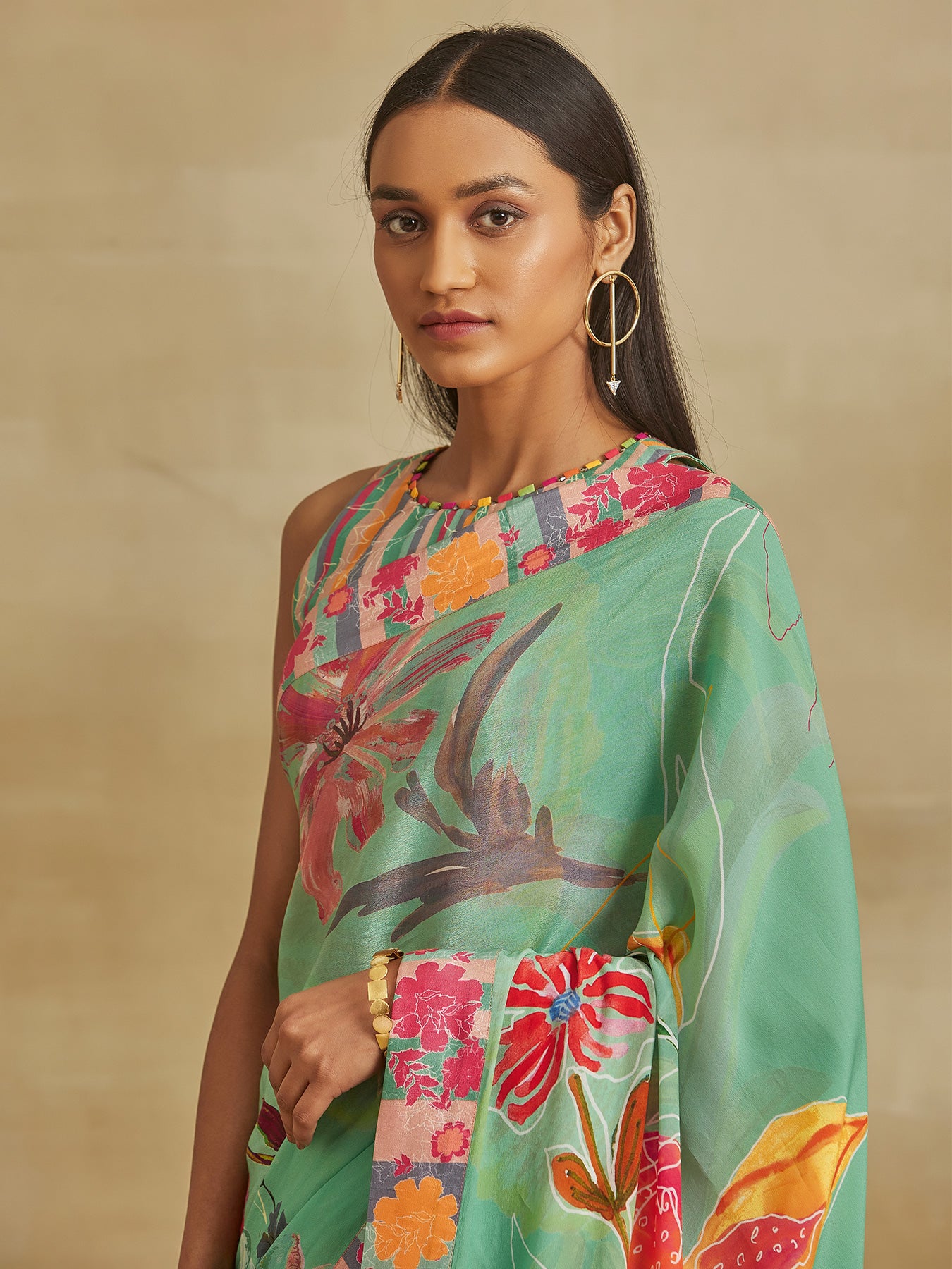 Floral Fantasy Green Saree