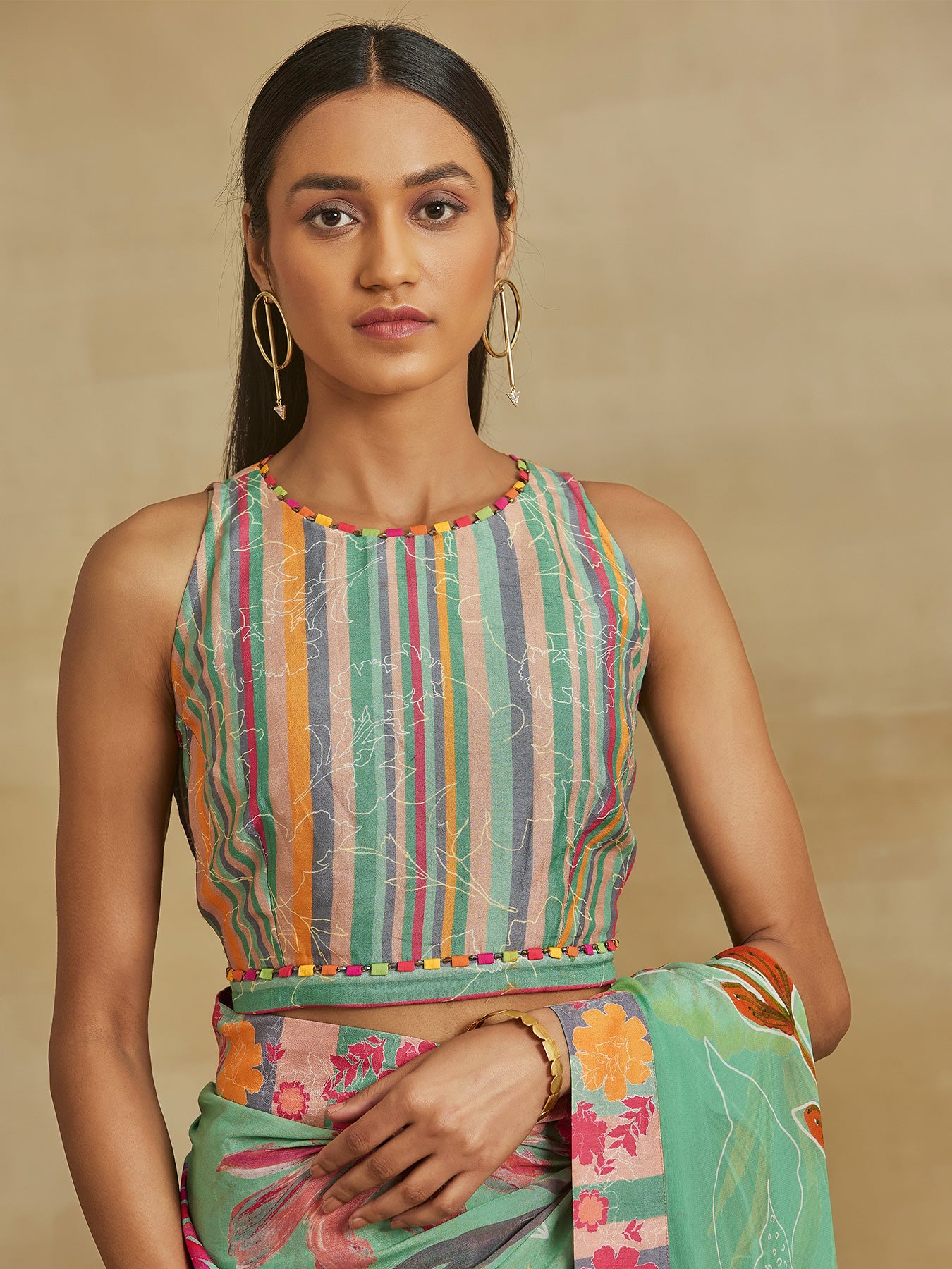 Floral Fantasy Green Saree