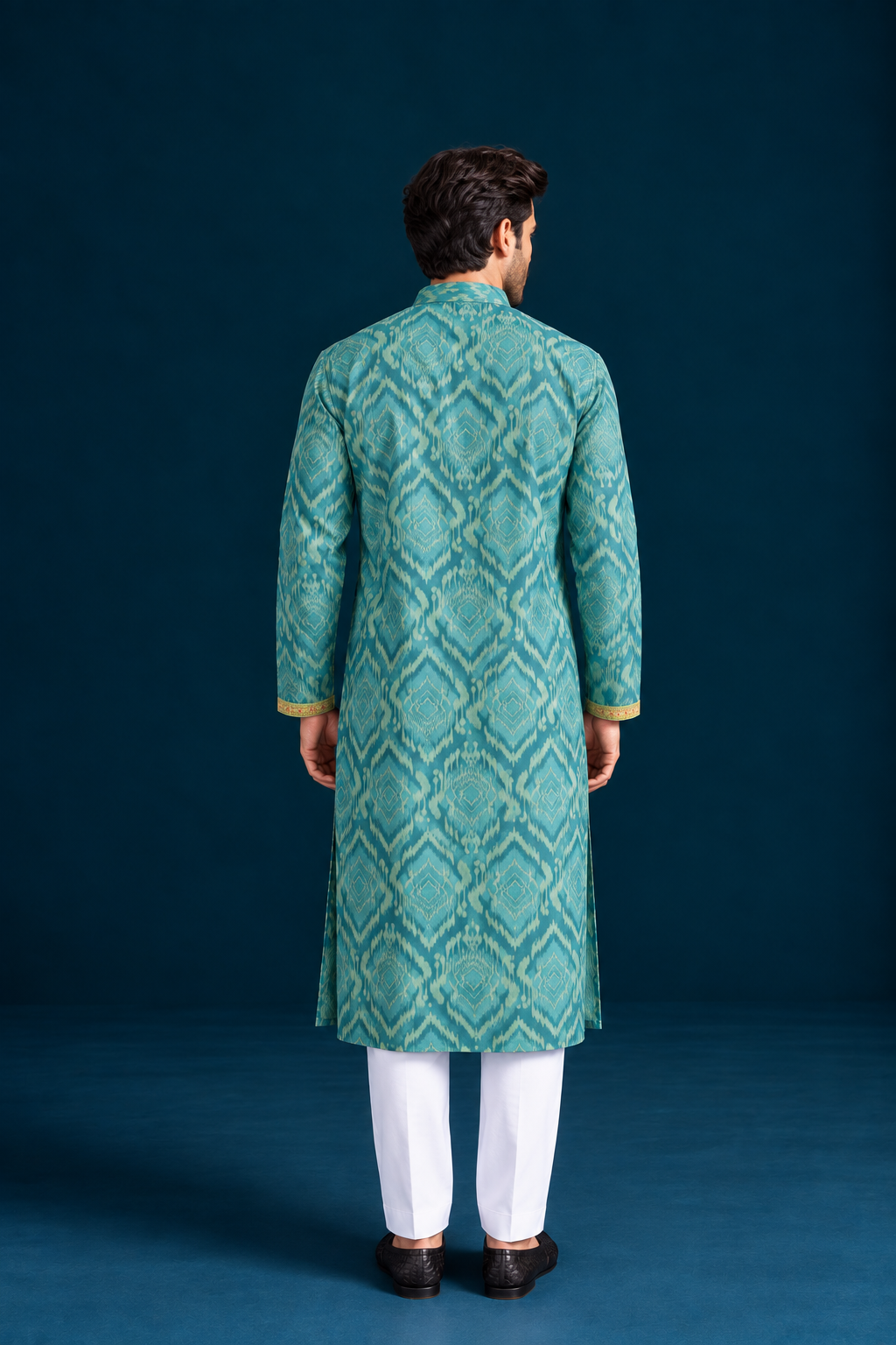 Gumaan Ikat-Inspired Printed Men's Kurta - Teal