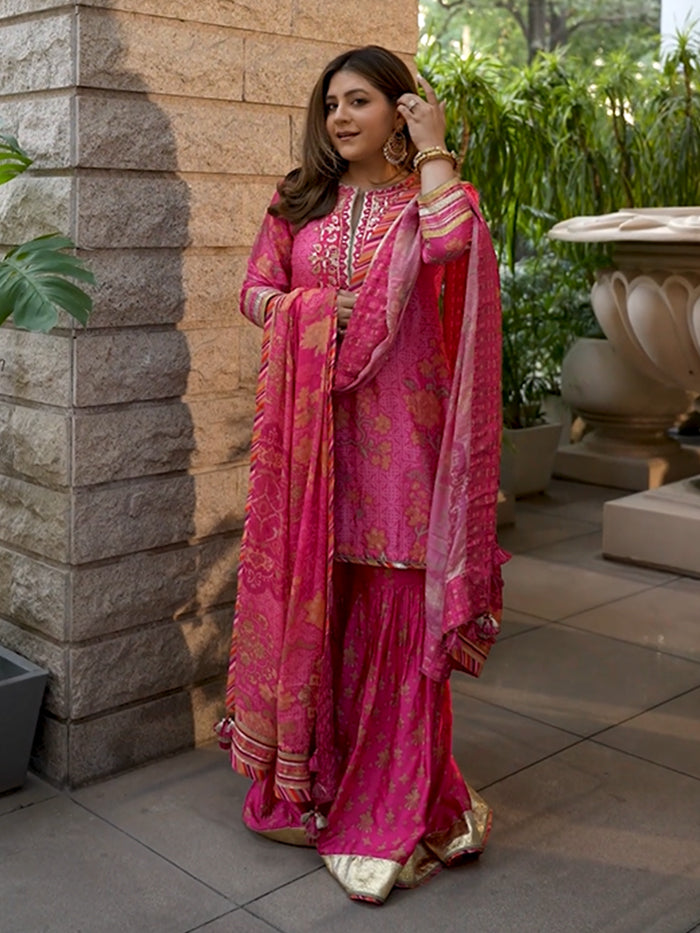 Karva Kurta Set with Dupatta - Pink
