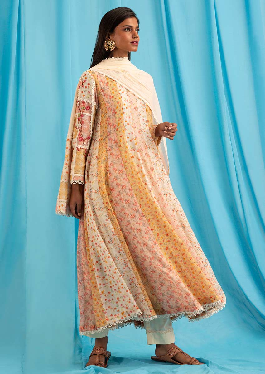 Peony Anarkali Set - Off-white