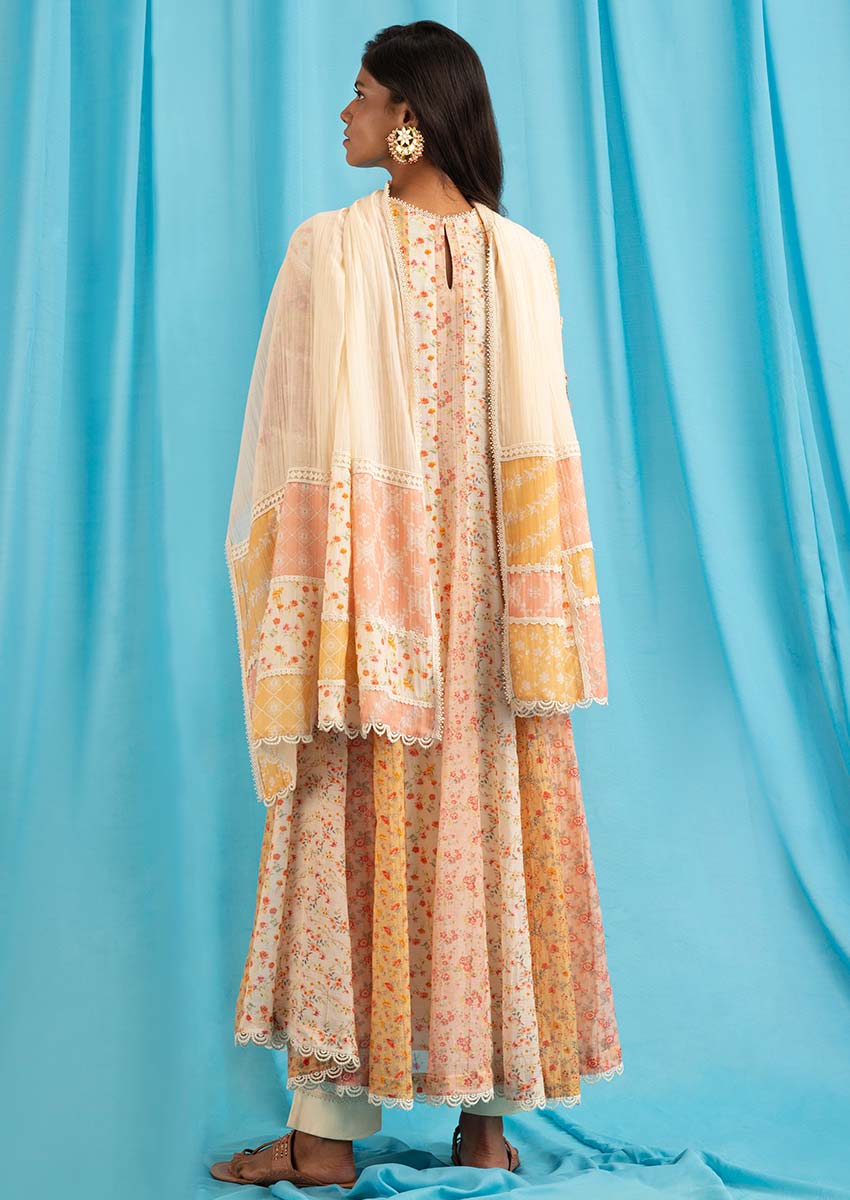Peony Anarkali Set - Off-white