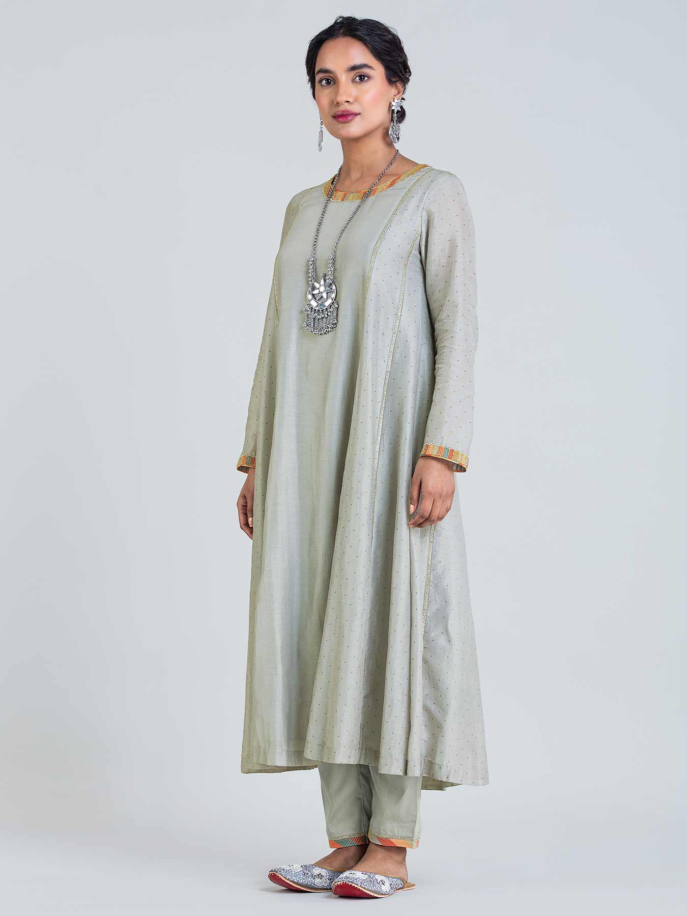 Vayu Zari Grey Anarkali Set with Dupatta