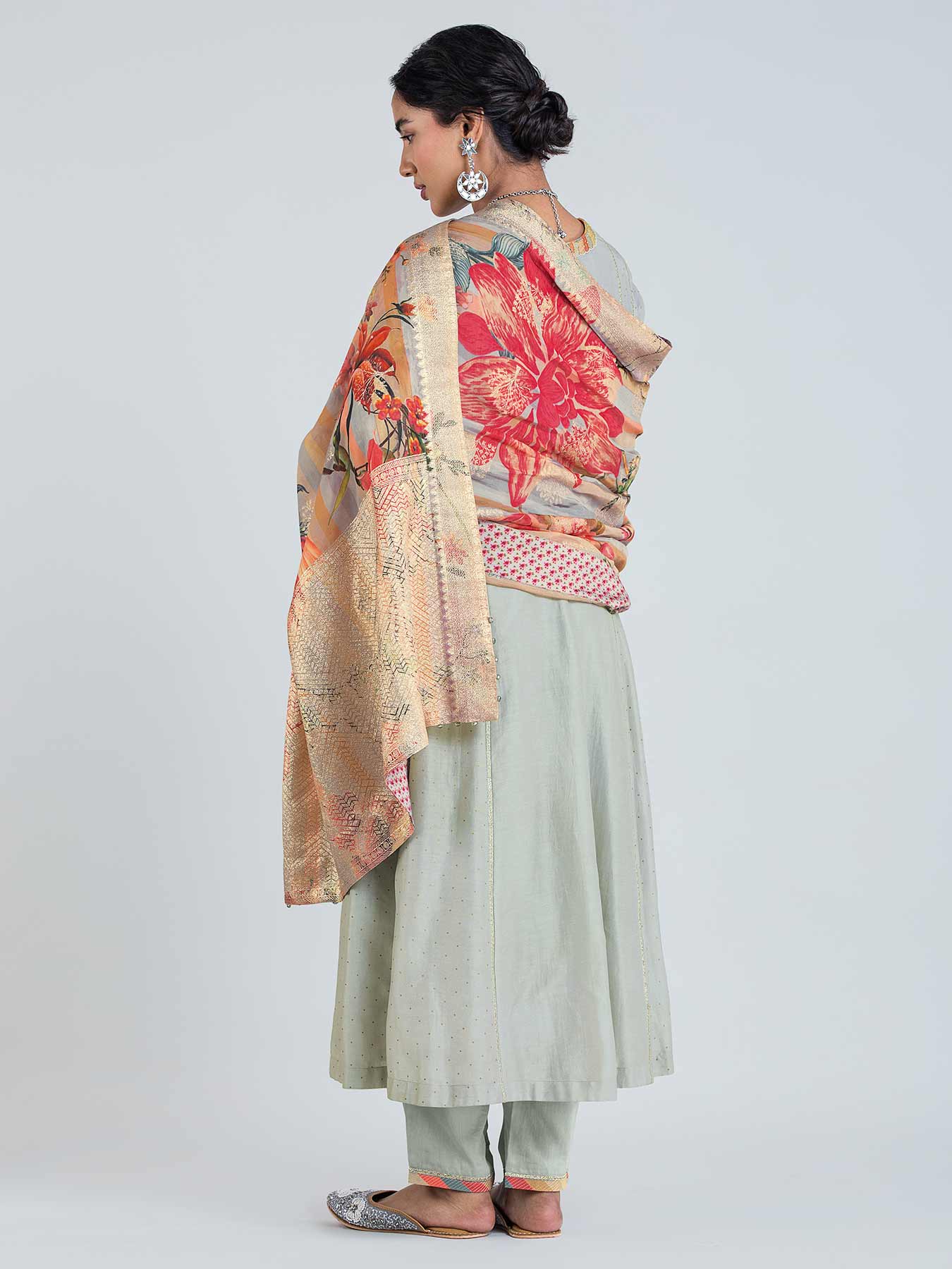 Vayu Zari Grey Anarkali Set with Dupatta