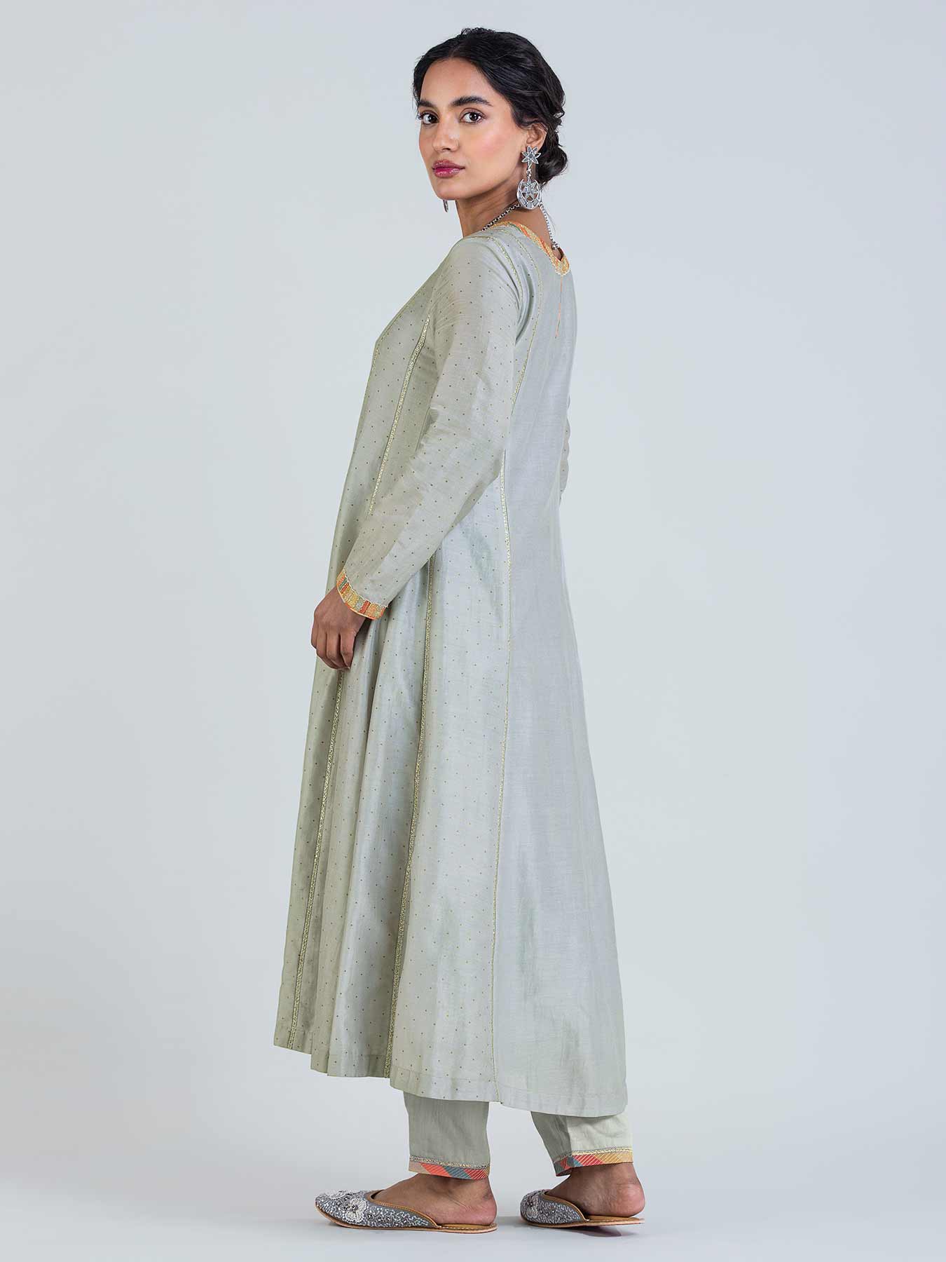 Vayu Zari Grey Anarkali Set with Dupatta