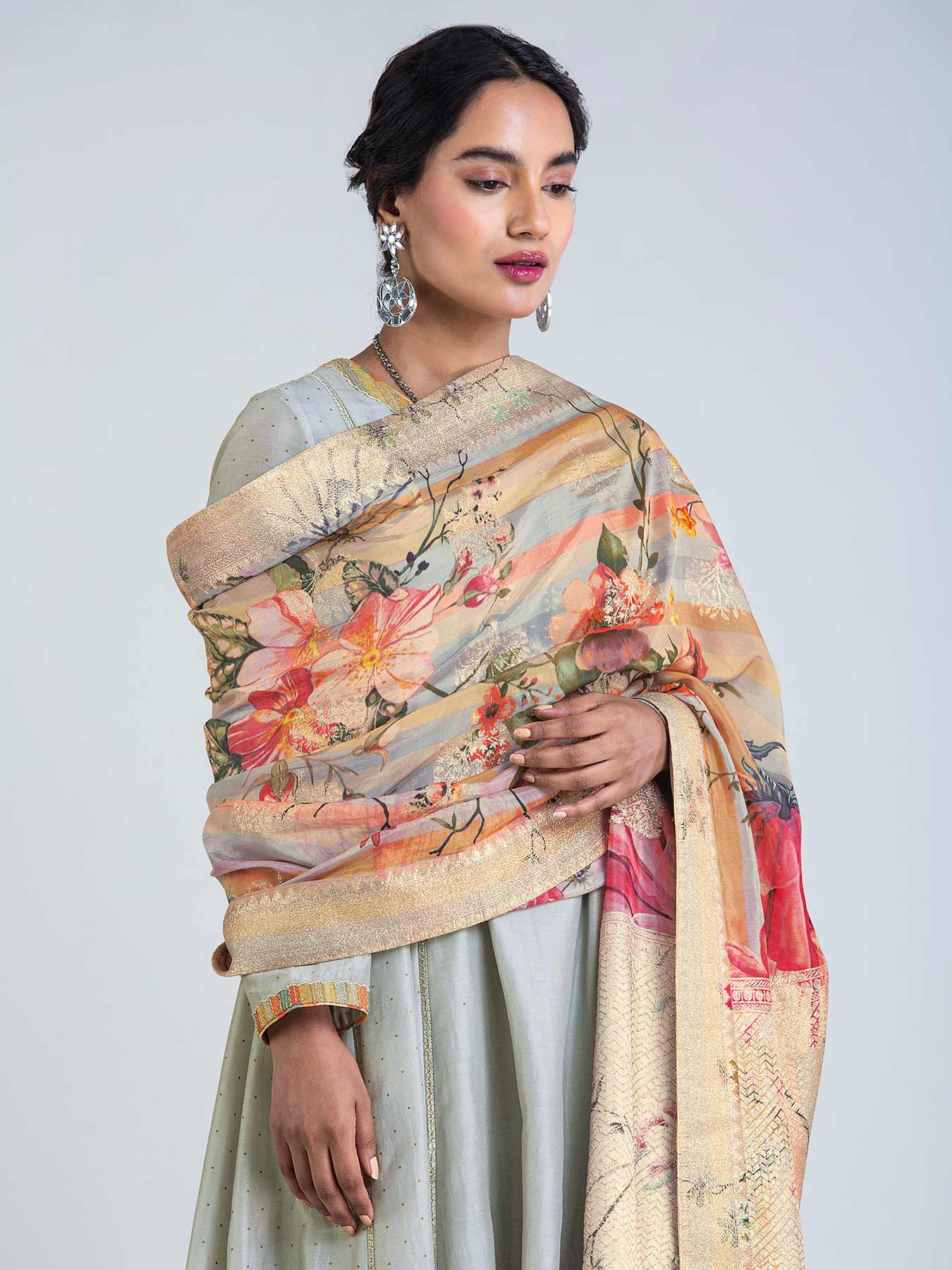 Vayu Zari Grey Anarkali Set with Dupatta
