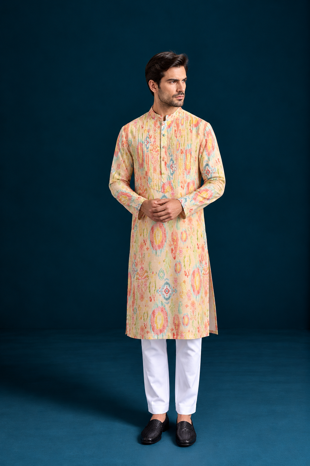 Naqsh Ikat-Inspired Printed Men's Kurta - Multi Pink
