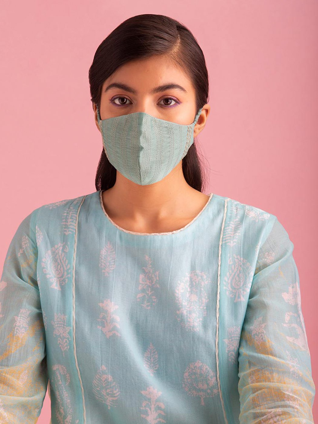 Blue Reusable 3 Layer Cotton Mask Free Size