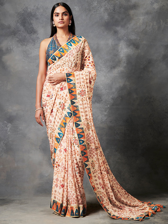 Off White Printed Saree | Shop Saundh