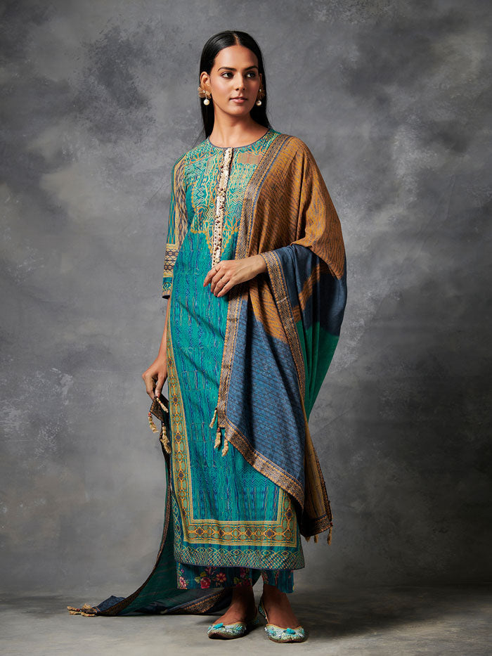Blue Green Kurta Set with Dupatta | Shop Saundh
