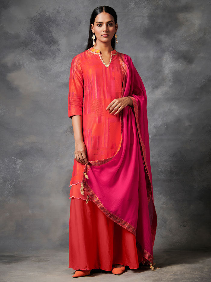 Bright Red Kurta Set with Dupatta | Shop Saundh