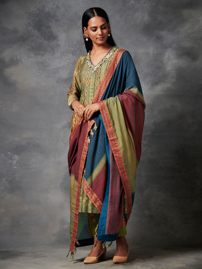 Olive Green Anarkali Set with Dupatta | Shop Saundh