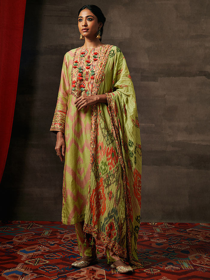 Olive Printed Kurta & Palazzo Set | Shop Saundh