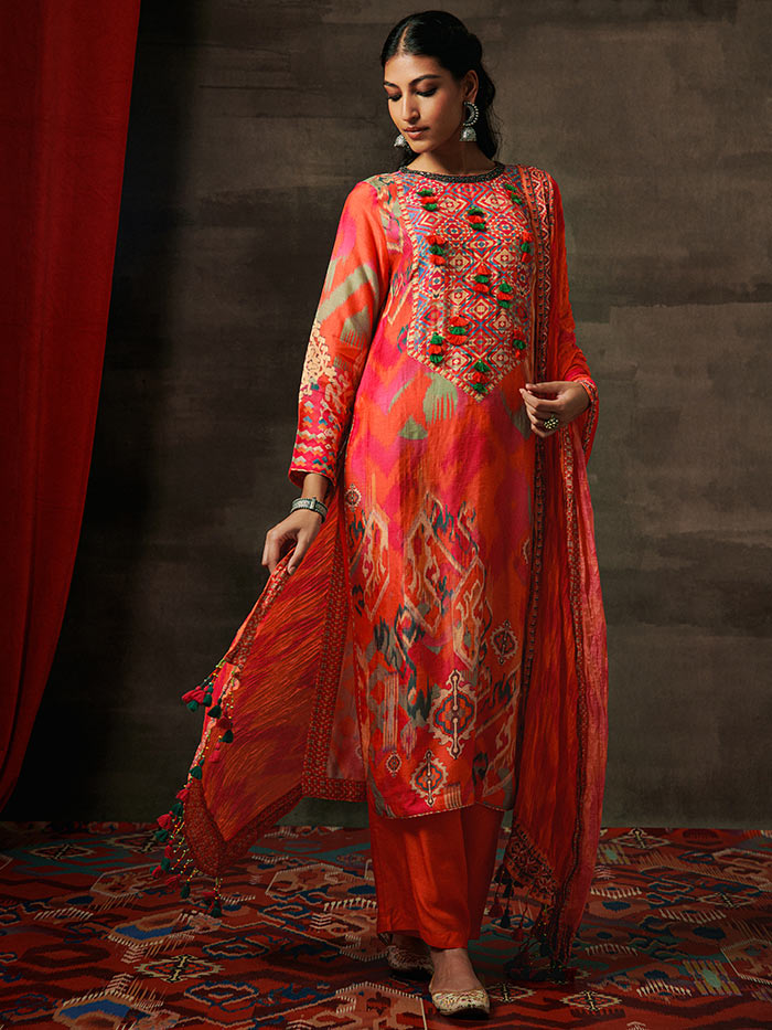 Apricot Printed Kurta & Palazzo Set | Shop Saundh