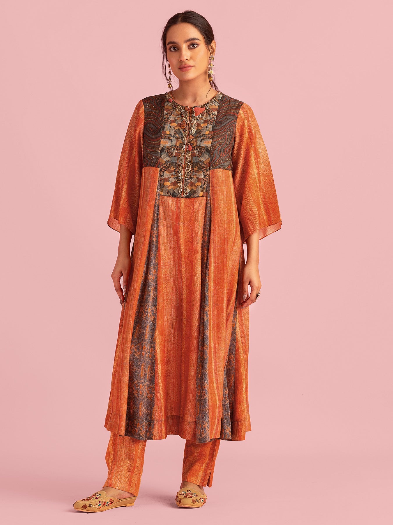 Fire Boho Orange Kurta Set with Dupatta