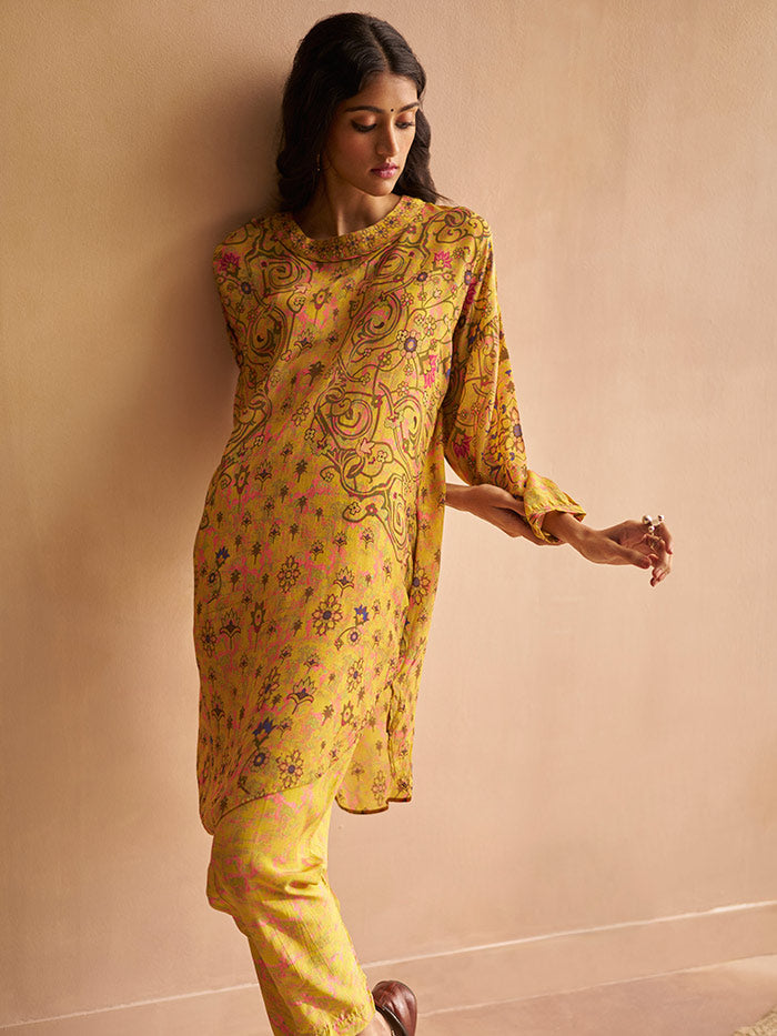 Yellow Printed Co-ord Set| Shop Saundh
