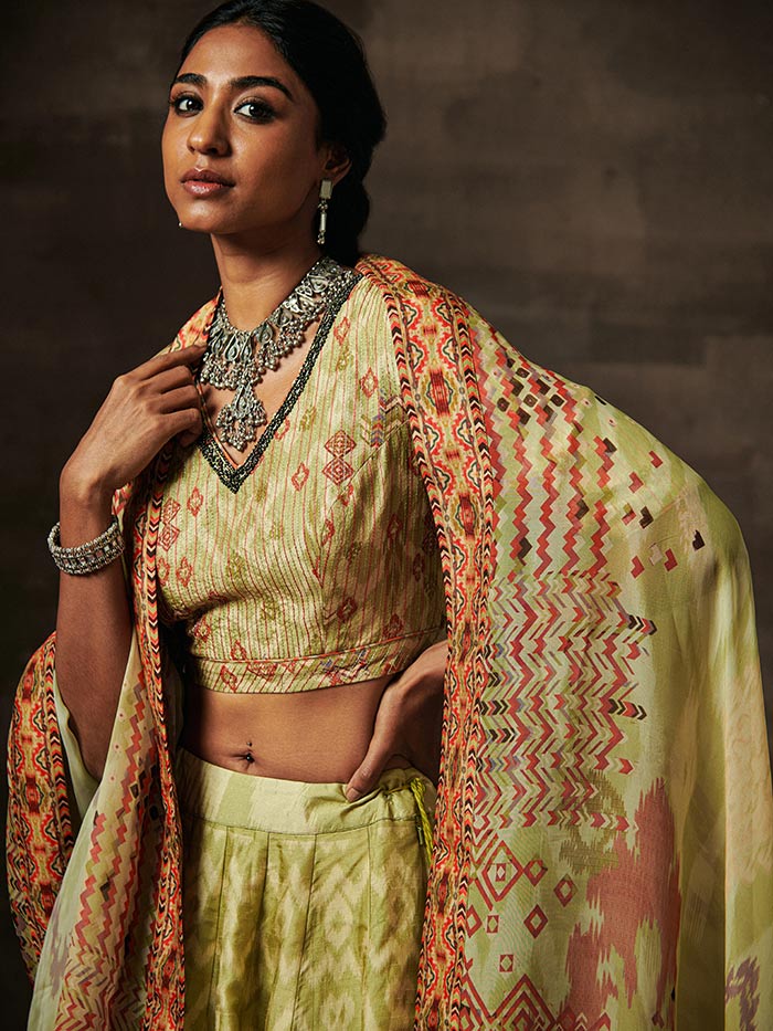 Olive Printed Lehenga Set | Shop Saundh