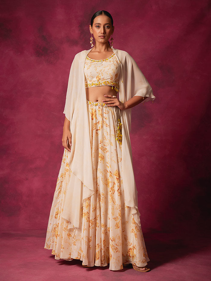 Off White Lehenga and Cape Set| Shop Saundh