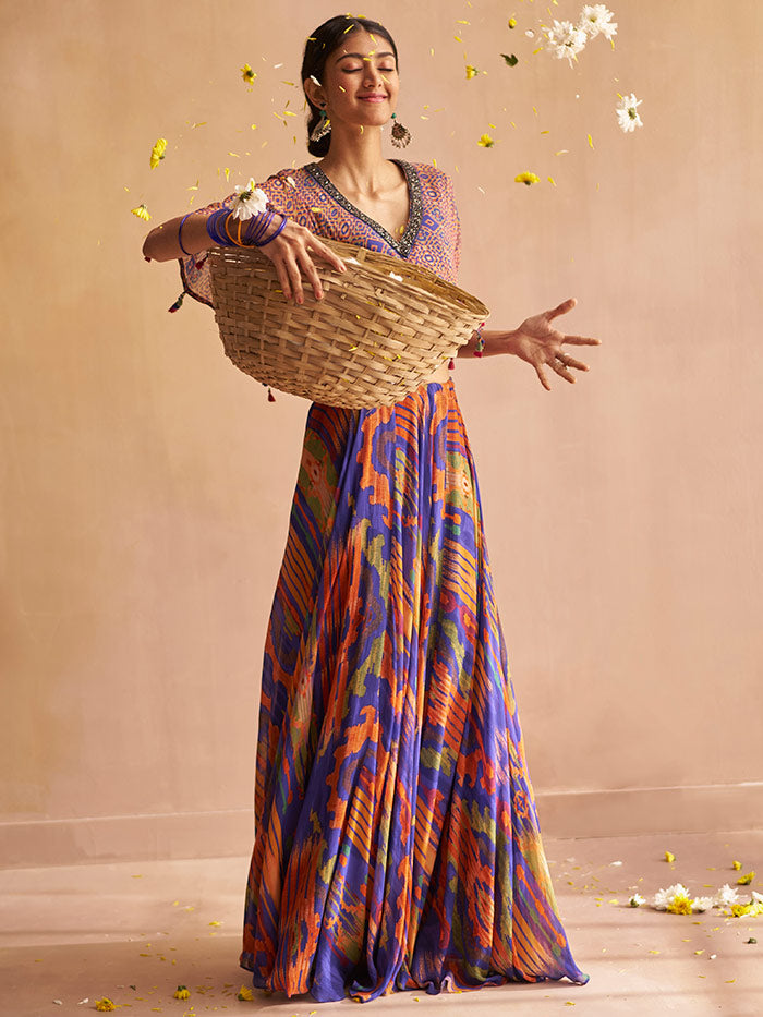 Blue Lehenga & Cape Blouse Set | Shop Saundh