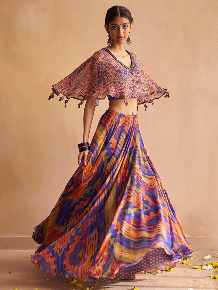 Blue Lehenga & Cape Blouse Set | Shop Saundh