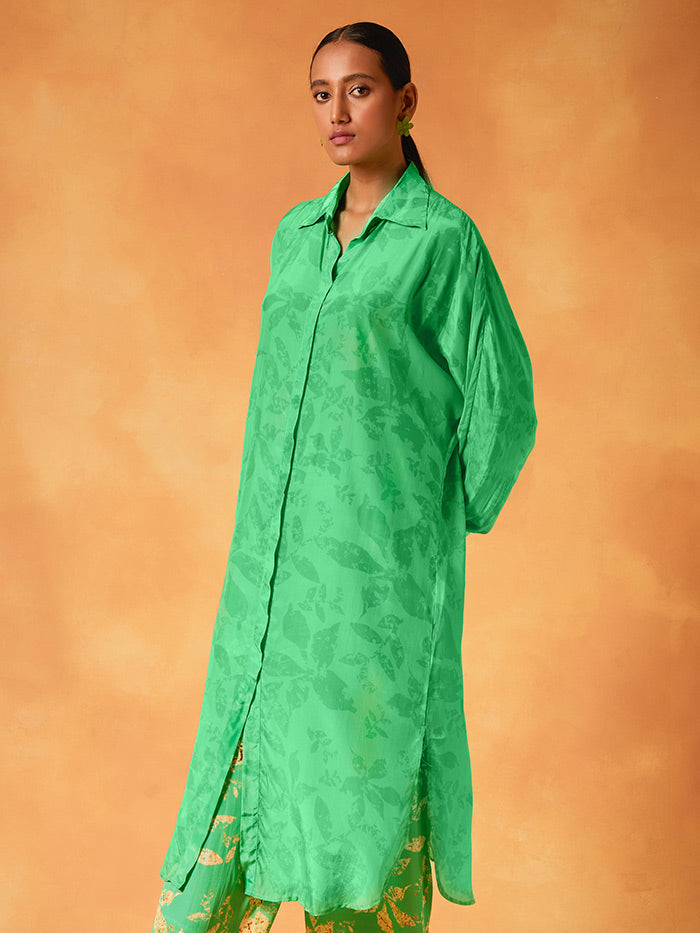 Green Printed Shirt Tunic | Shop Saundh