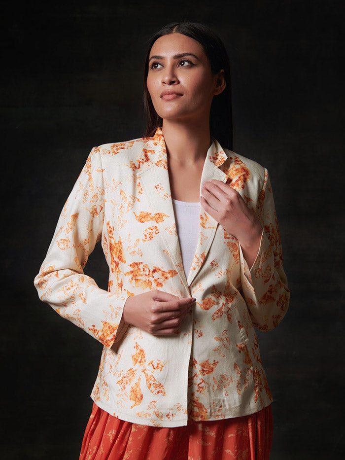 Off White Printed Short Blazer| Shop Saundh