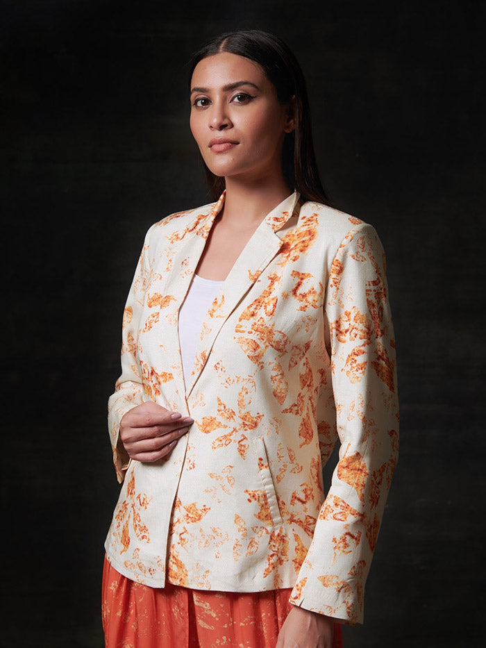 Off White Printed Short Blazer| Shop Saundh