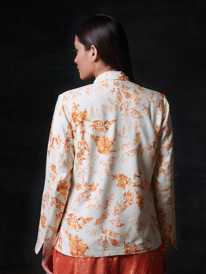 Off White Printed Short Blazer| Shop Saundh