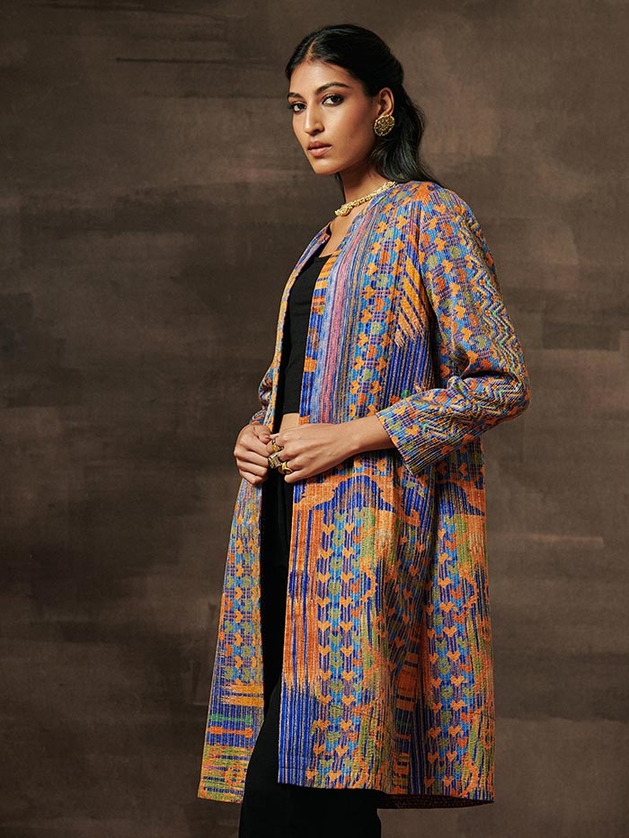 Blue Printed Jacket| Shop Saundh
