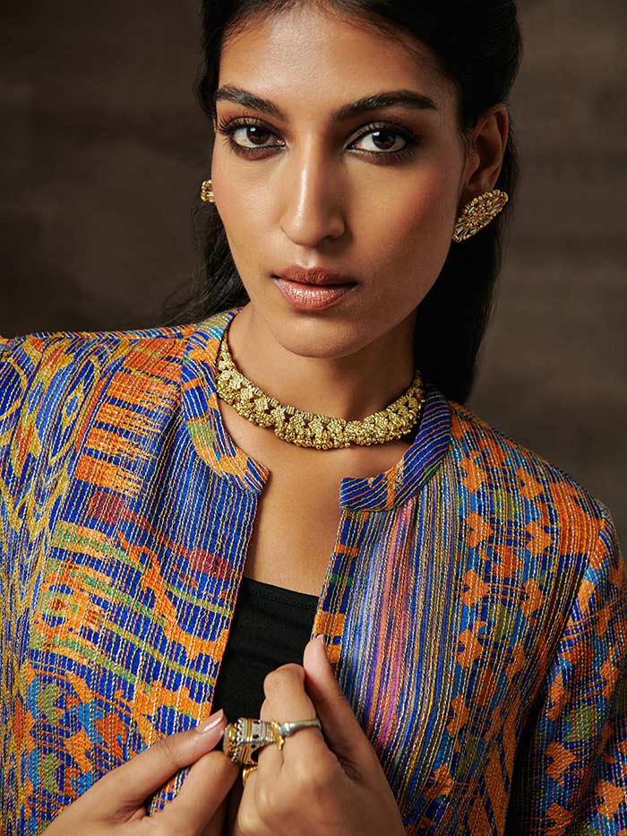 Blue Printed Jacket| Shop Saundh