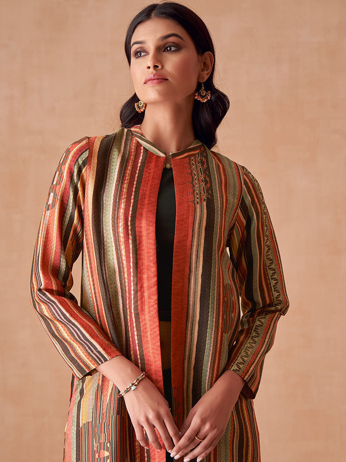 Brown Printed Jacket | Shop Saundh