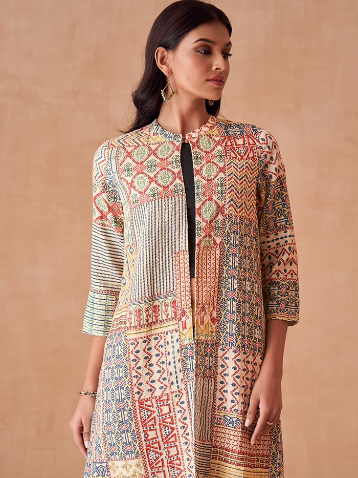 Off White Printed Jacket | Shop Saundh