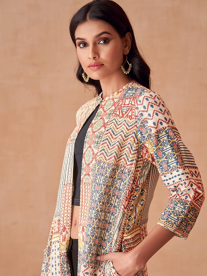 Off White Printed Jacket | Shop Saundh