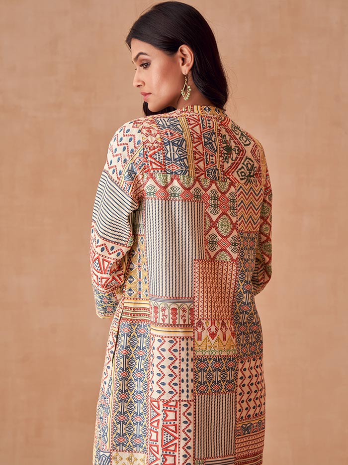 Off White Printed Jacket | Shop Saundh