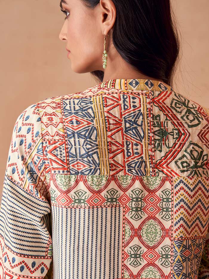 Off White Printed Jacket | Shop Saundh