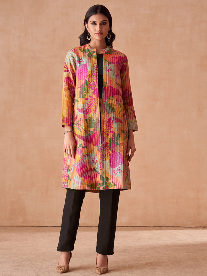 Brown Printed Jacket | Shop Saundh