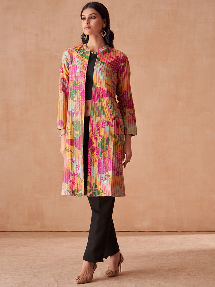 Brown Printed Jacket | Shop Saundh