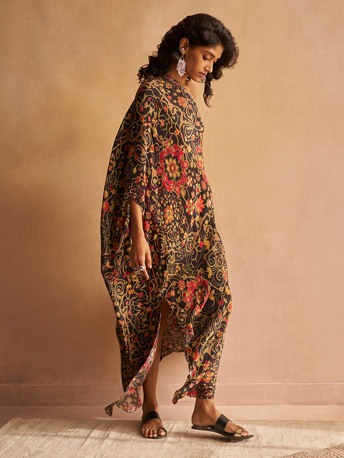 Black Printed Kaftan Dress | Shop Saundh