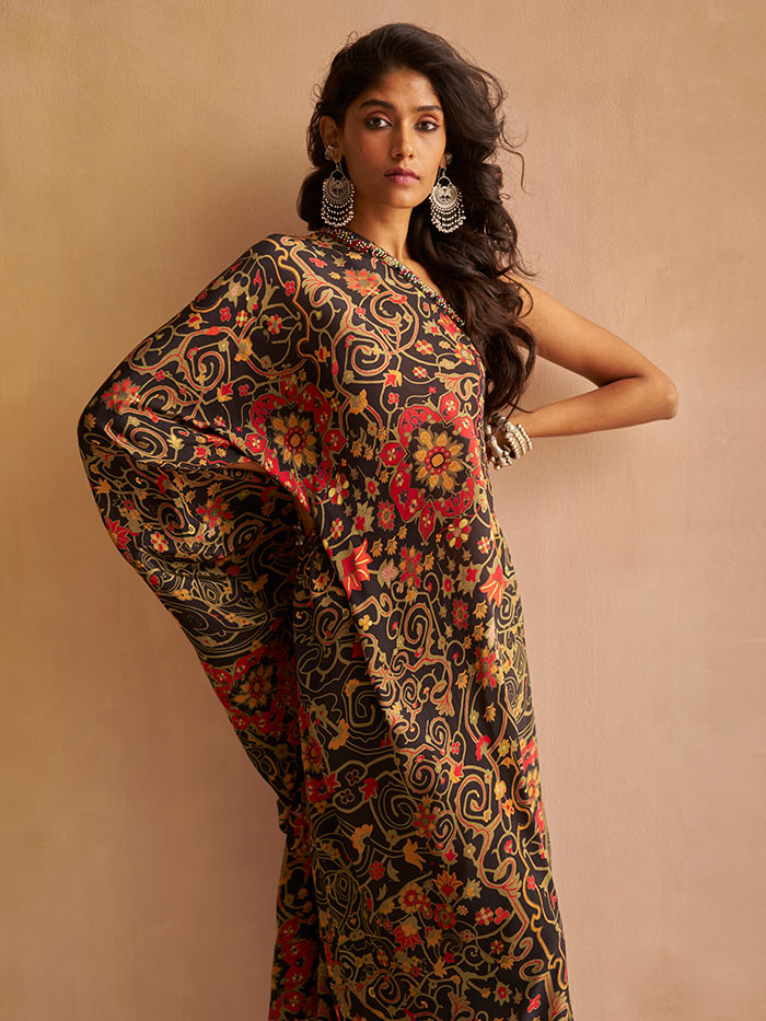 Black Printed Kaftan Dress | Shop Saundh