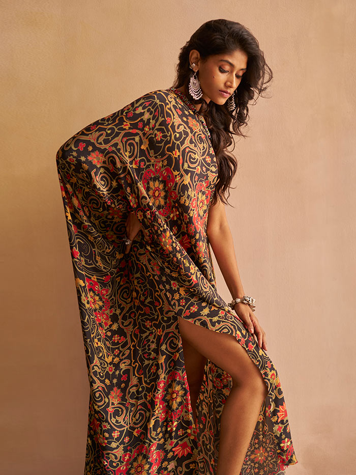 Black Printed Kaftan Dress | Shop Saundh